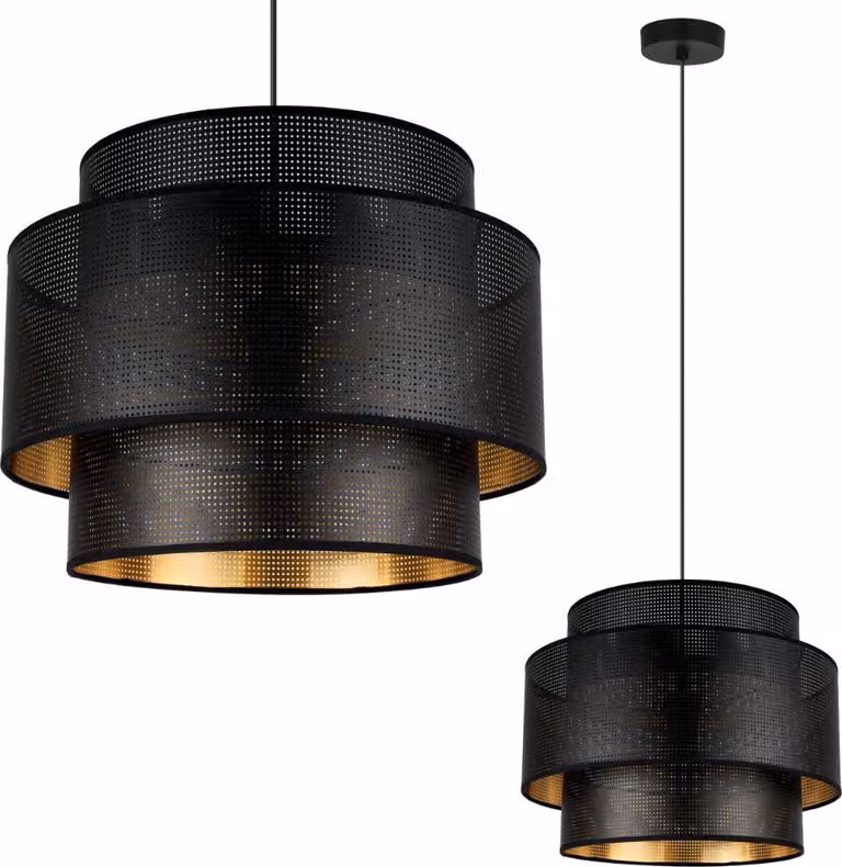 Asti Trio Lampada A Sospensione Nero E Oro 35Cm Maglia