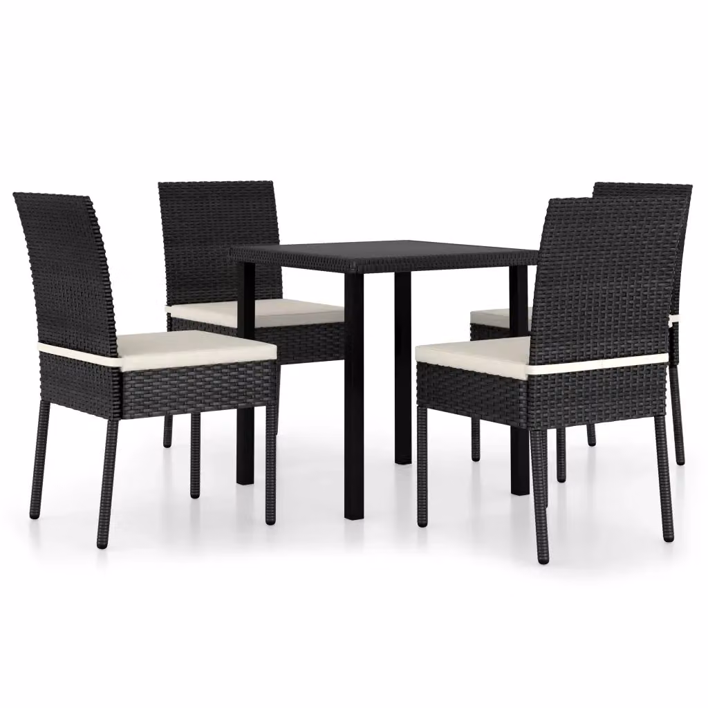 Set da pranzo da giardino vidaXL in 5 pezzi in polyrattan nero e beige con piano in vetro – 2