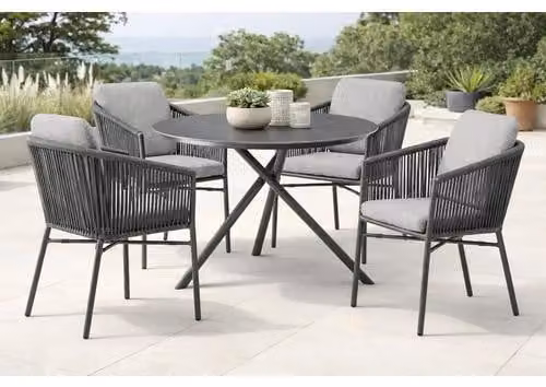 Gruppo di sedute Destiny LUCCA BARLETTA 4 poltrone + tavolo Ø110x76cm piano in HPL