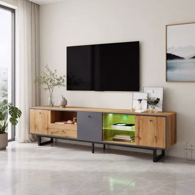 Lowboard TV naturale in truciolato lunghezza 190 cm