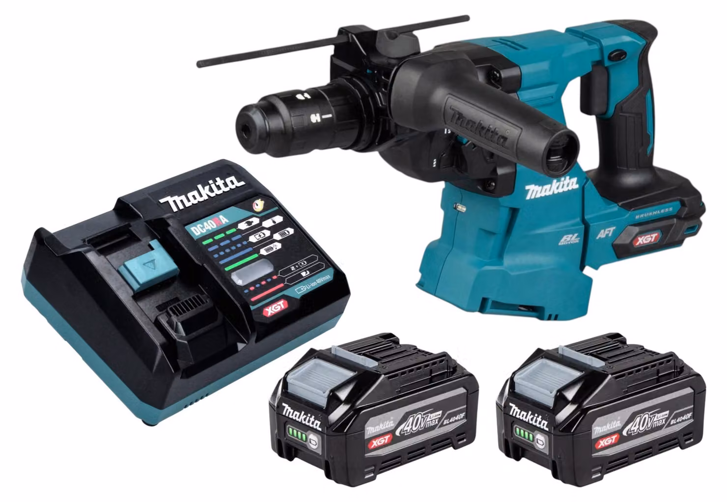 Martello combinato a batteria Makita HR 012 GU201 40 V max. 3,3 J SDS plus Brushless + 2 batterie da 4,0 Ah + caricabatterie