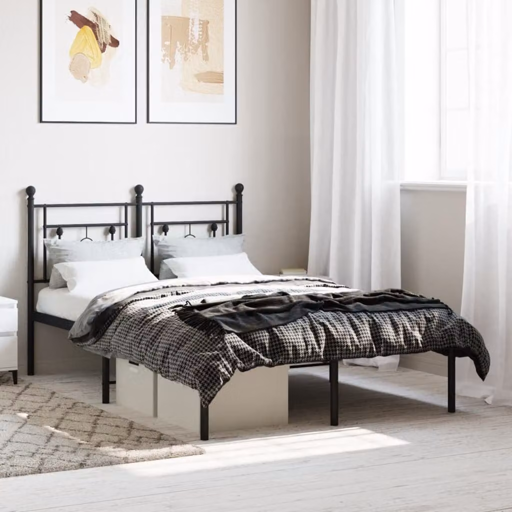Giroletto vidaXL con testiera in metallo nero L: 120 cm, P: 200 cm