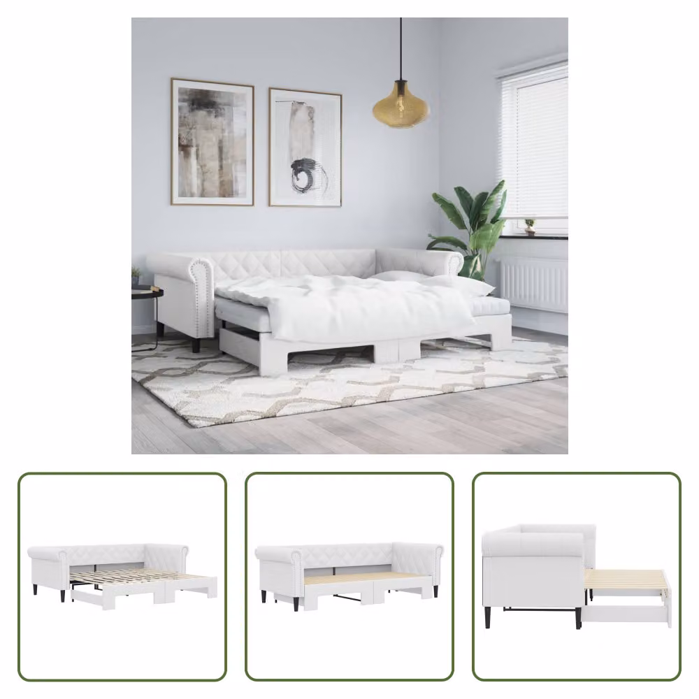 The Living Store letto da giorno allungabile bianco 90x200 cm in ecopelle