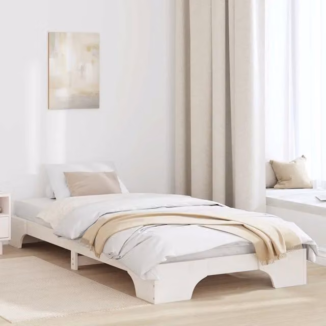 Struttura letto con giroletto e rete in pino massello bianco DESIGN IN L/P/H: 200 x 100 x 31 cm