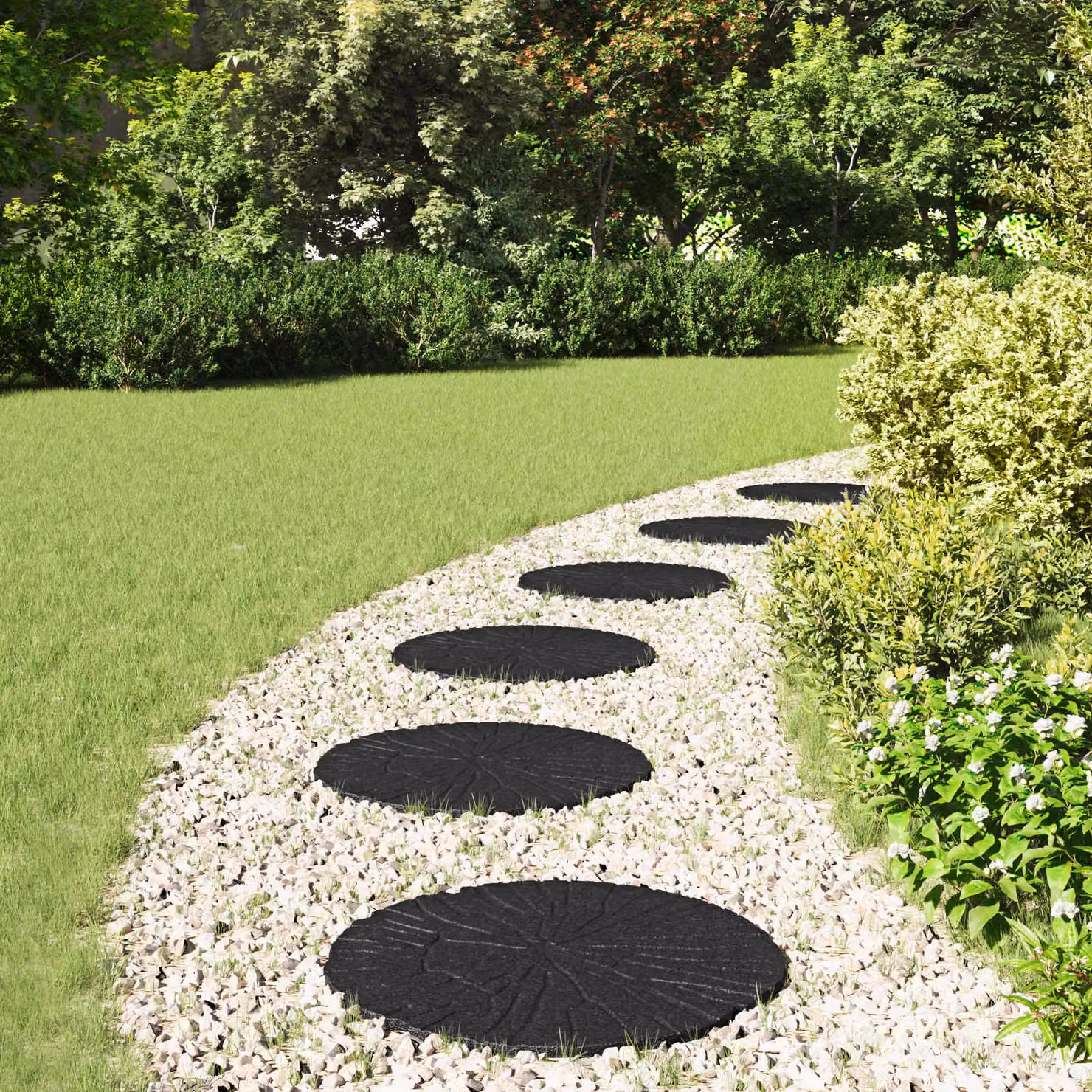 Set di 6 pietre da passo vidaXL in gomma colore nero Ø 45 x 1,8 cm