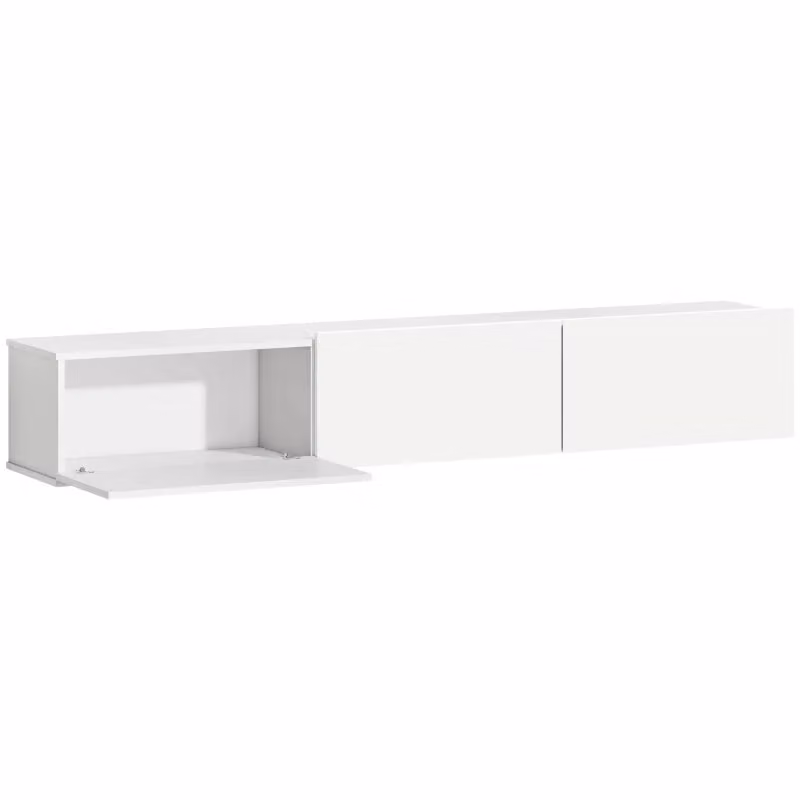 Mobile TV sospeso Minimal bianco in legno MDF con 3 cassetti soft-close, L: 180 cm, P: 31,5 cm, H: 29,8 cm – 2