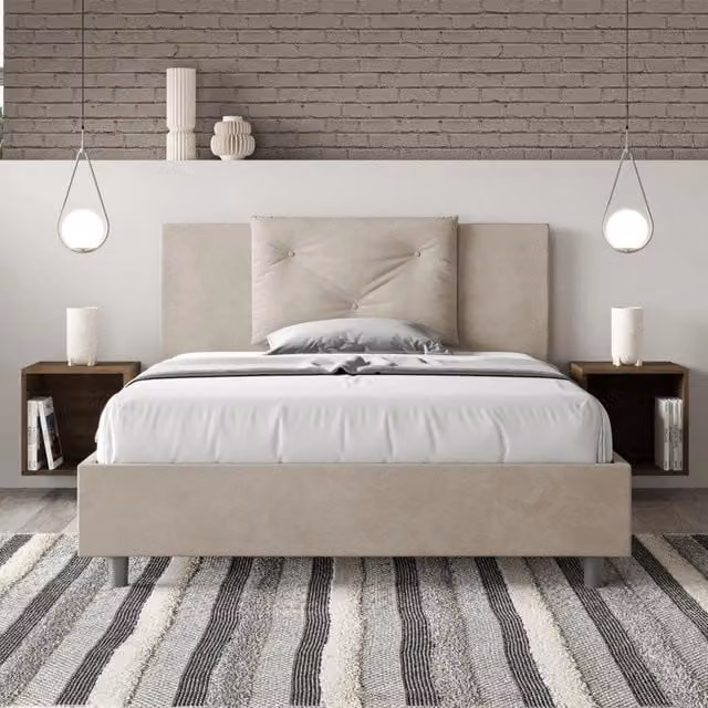 Letto imbottito Ityhome Appia in microfibra beige con rete L: 145 cm, P: 202 cm, H: 110 cm