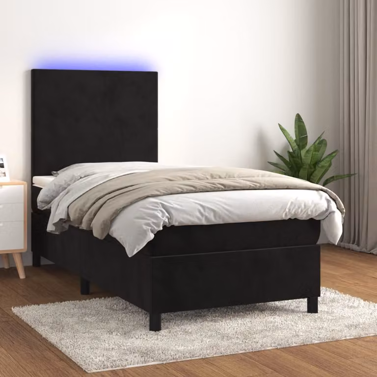 Letto a Molle con Materasso vidaXL in Velluto Nero con Illuminazione LED e Porte USB L/P/H: 90 x 200 cm