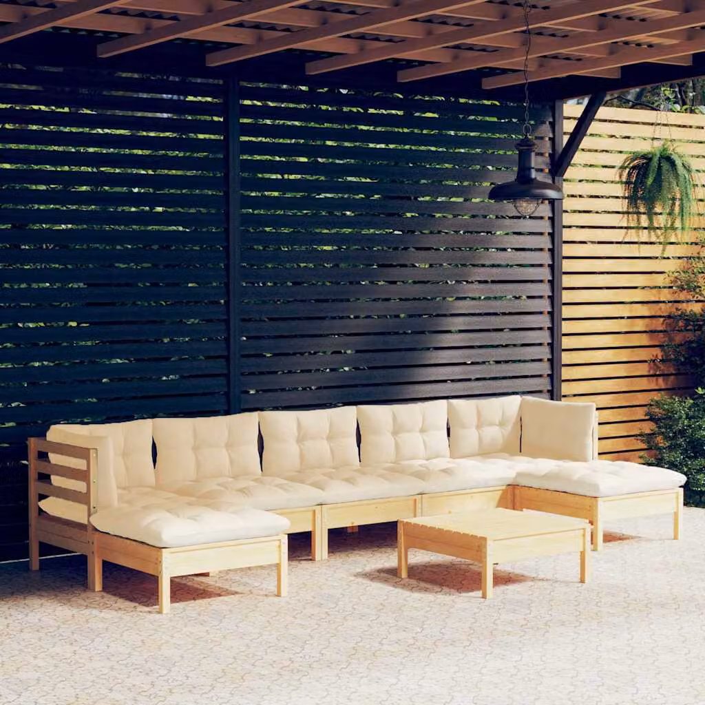 vidaXL Set Salotto da Giardino 8 pz a Forma di L in Legno di Pino con Cuscini Beige