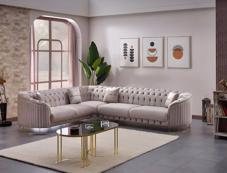 Ecksofa Grau Stoff L-Form Sofa Couch Textil Design Modern Polster Wohnzimmer