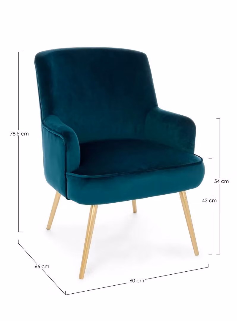 Poltrona Victoria Bizzotto in Velluto Blu con Braccioli e Gambe in Acciaio Dorato – 2