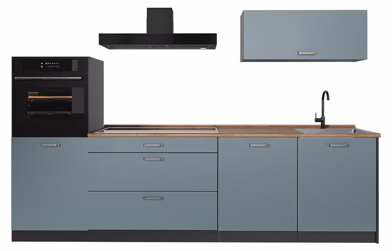 Cucina componibile Vicco R-Line Grigio-blu/Antracite 280 cm piano di lavoro Rovere dorato, Model 67246
