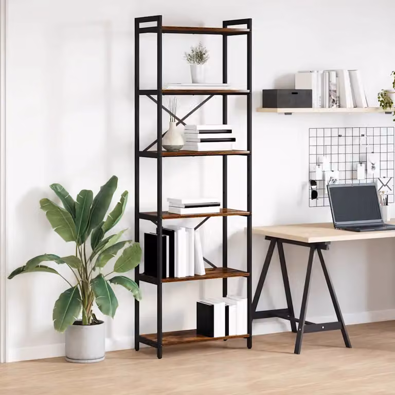 Libreria industrial vidaXL in legno e metallo, Rovere fumé e nero, L 60 cm x P 30 cm x H 189,5 cm