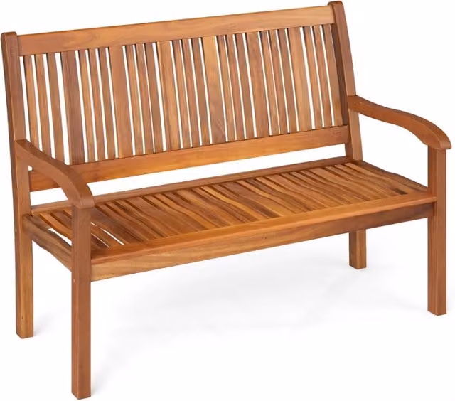 Panchina da giardino in legno di acacia per 2 persone con schienale e braccioli, colore marrone, L 126 x P 63 x H 91 cm