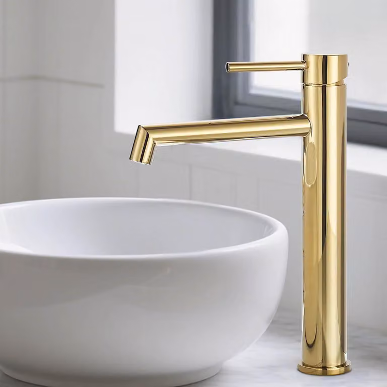Miscelatore monocomando per lavabo, finitura oro, altezza del beccuccio 200 mm