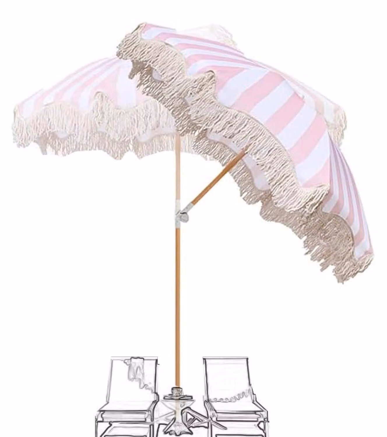 Ombrellone a righe rosa e bianco, 200 cm, inclinabile, con protezione UV