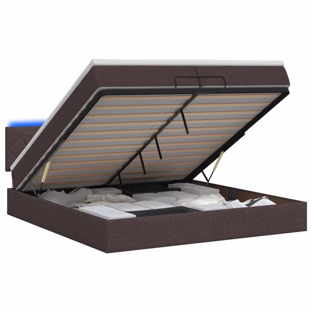 Letto Ottomano con Materasso Ibrido e Illuminazione LED vidaXL, Marrone, L/P: 200 x 200 cm – 2