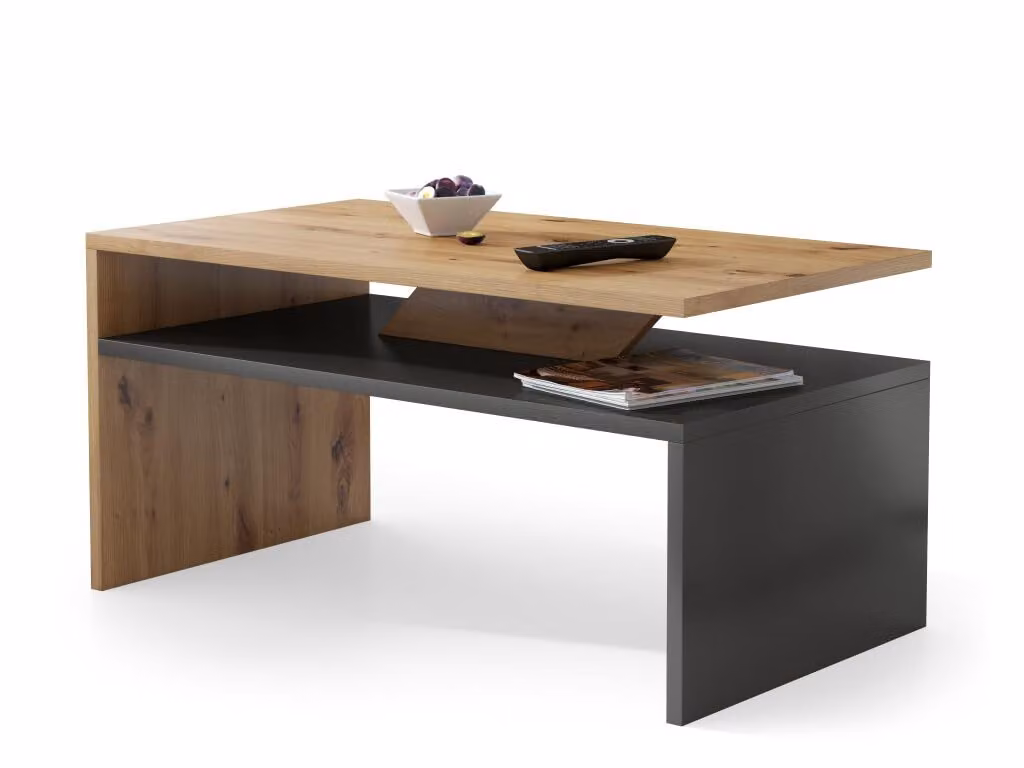 All4All, tavolino basso Pico, ideale come tavolino da caffè, tavolino per il soggiorno o tavolino da divano con vano portaoggetti, dimensioni 90x50 cm, modello 05, finitura Artisan+ antracite