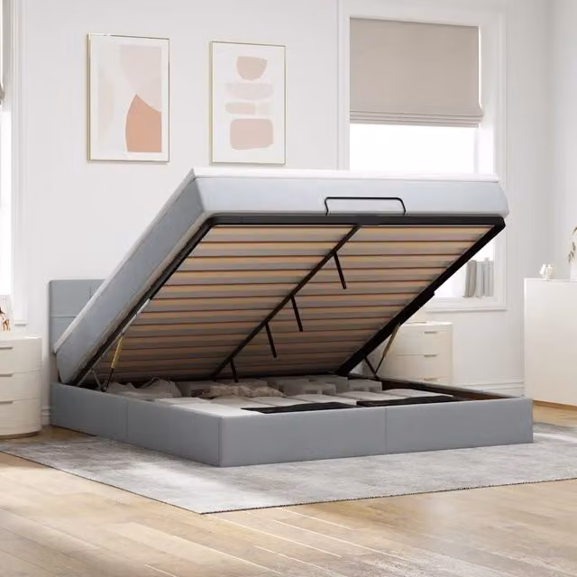 Letto contenitore con materasso e illuminazione LED vidaXL, Grigio e Bianco, L: 180 cm, P: 200 cm, H: 28 cm – 1