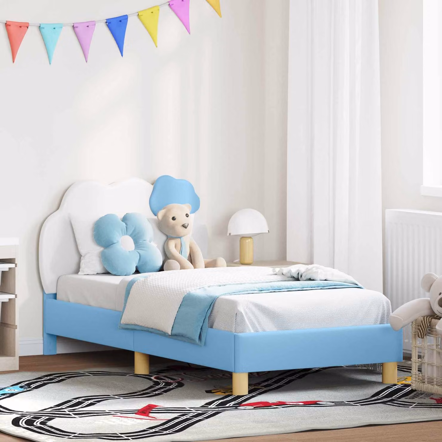 Struttura letto per bambini vidaXL con testata in ecopelle blu, L 160 x P 80 x H 84 cm