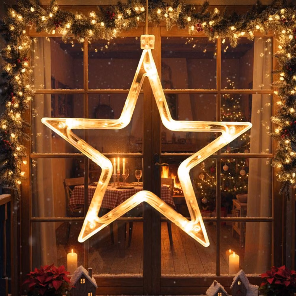 LED stelle di Natale luci di finestra 1 pezzo bianco caldo LED stelle luci finestra stelle appese luci a batteria decorazione di Natale porta decorazione casa festa
