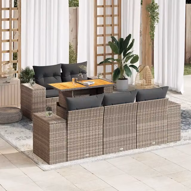 Set Divano da Giardino 6 pz con Cuscini Grigio in Polyrattan 3327329