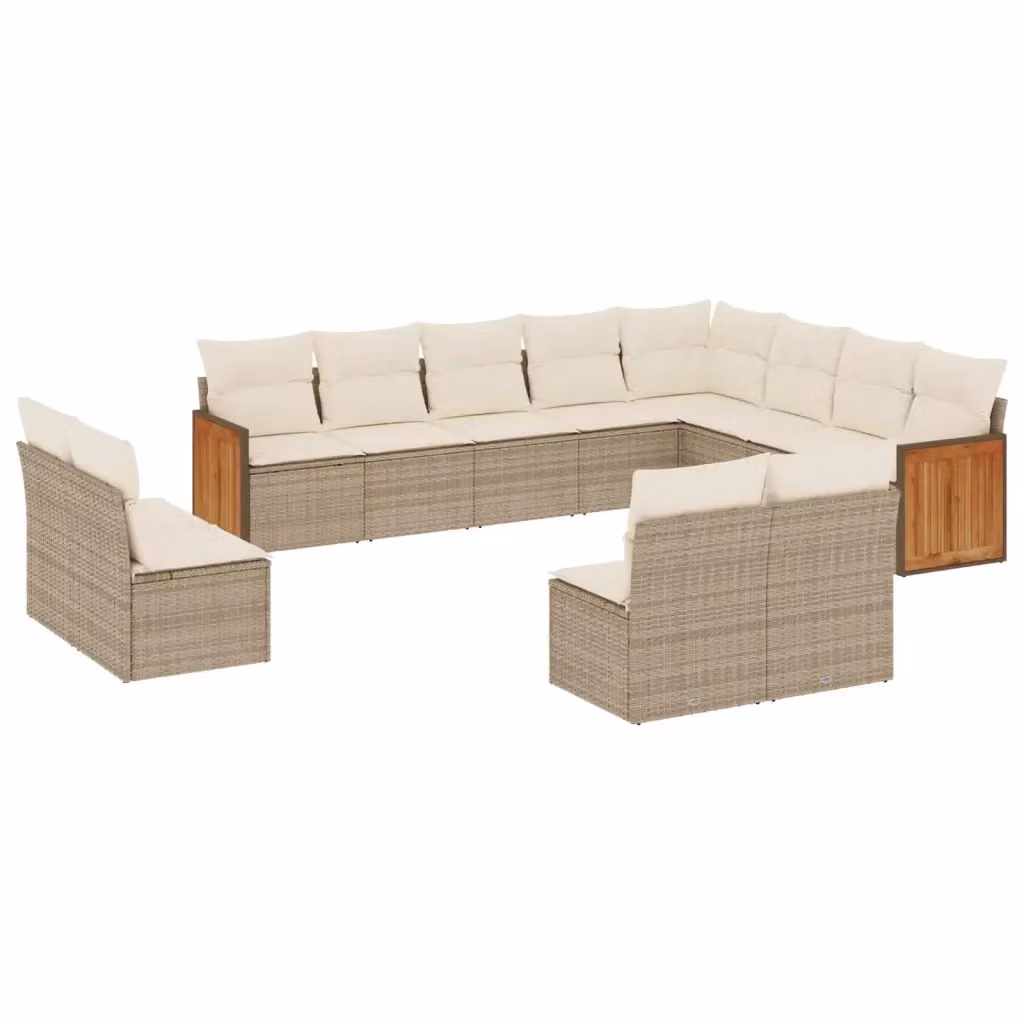 Set di divani da giardino vidaXL a forma di U composto da 12 pezzi con cuscini beige e struttura in rattan e legno di acacia – 2