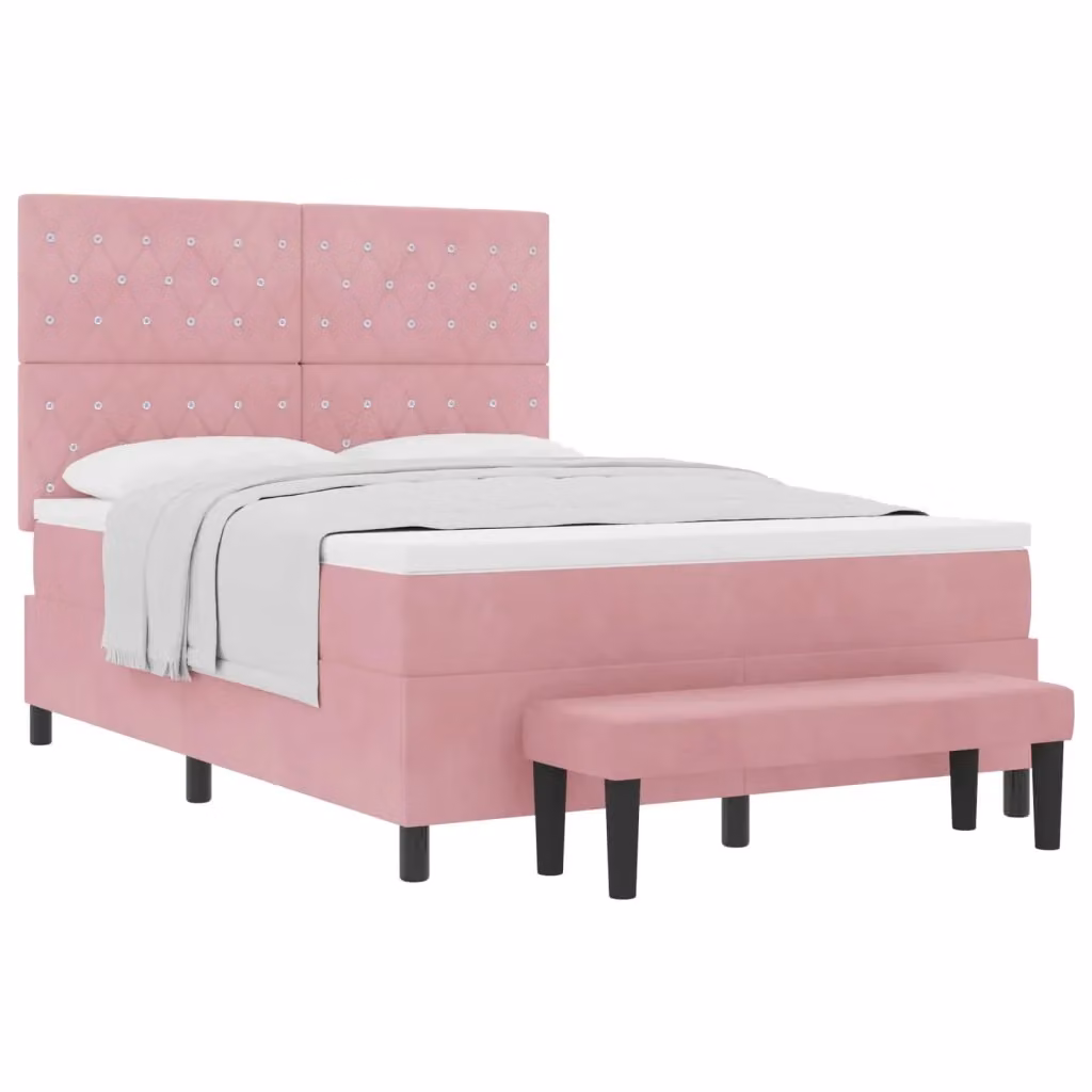 Letto con testiera in velluto rosa vidaXL L: 140 cm, P: 190 cm – 2