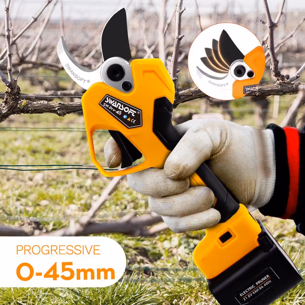 Potatura elettrica gialla - 1150W - Larghezza di taglio di 45 mm - Lame in acciaio SK5 per giardini e frutteti