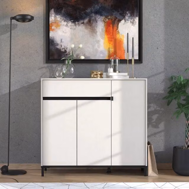 Scarpiera Orotelli DMORA con cassetto e ante a battente, Beige, L: 118.5 cm, P: 40 cm, H: 109.5 cm