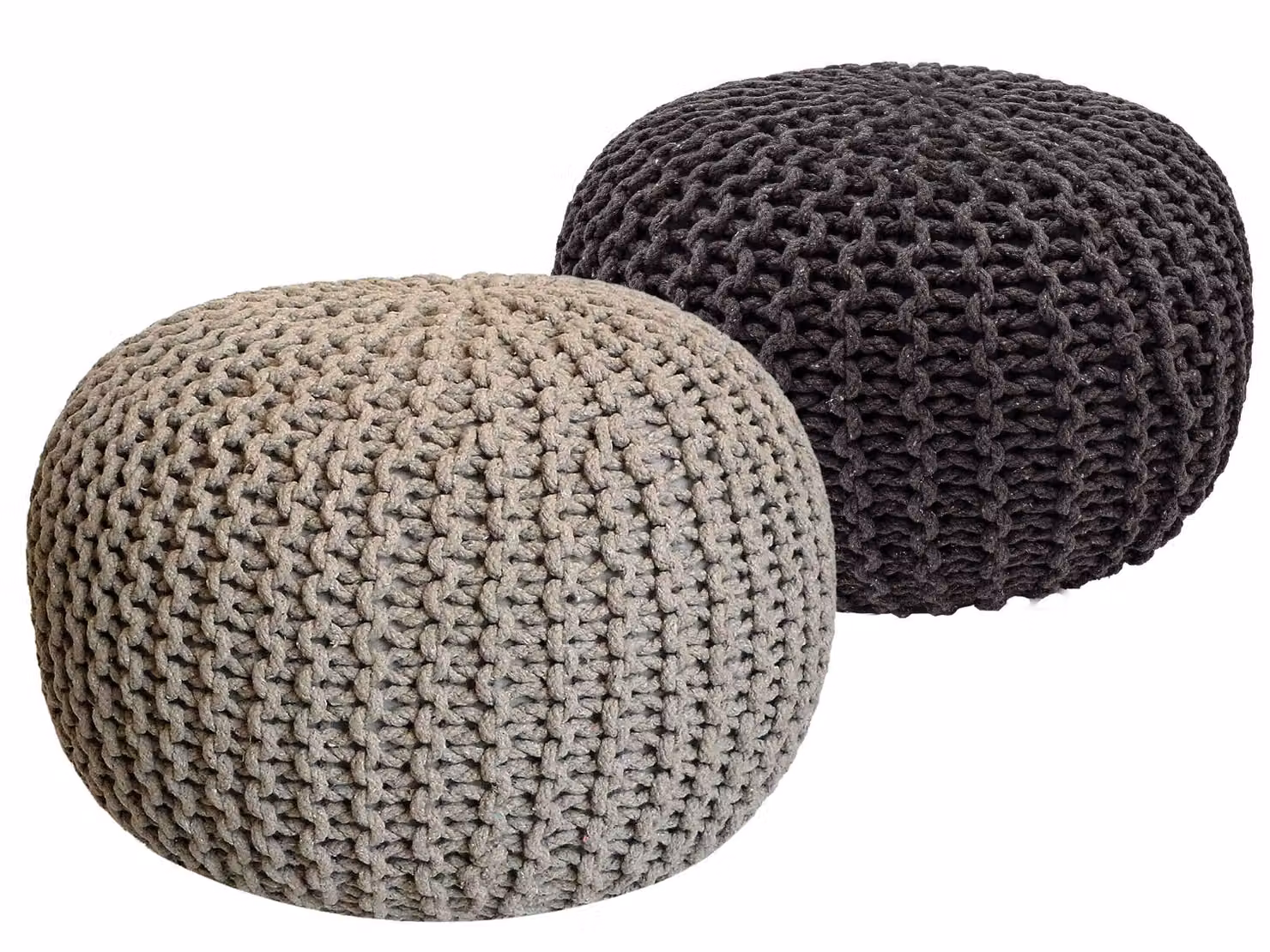 Set di 2 pouf a maglia pouf sedile pouf sedile pouf cuscino da terra Ø 55cm beige/grigio