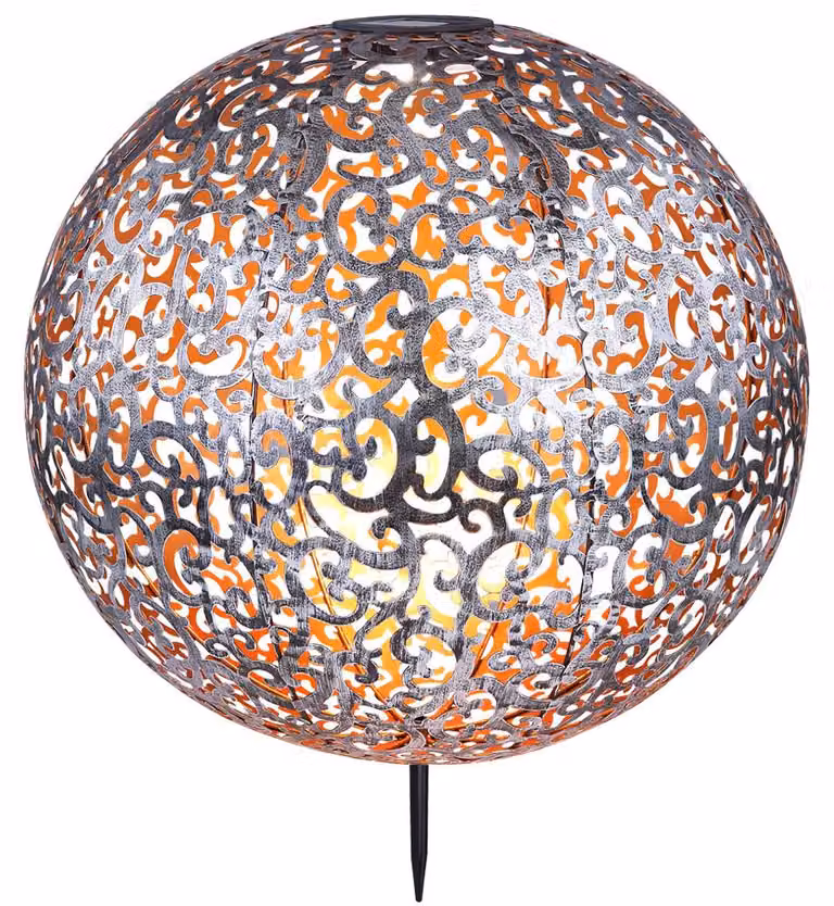 Lampada a LED solare a innesto, globo, argento, 40 cm