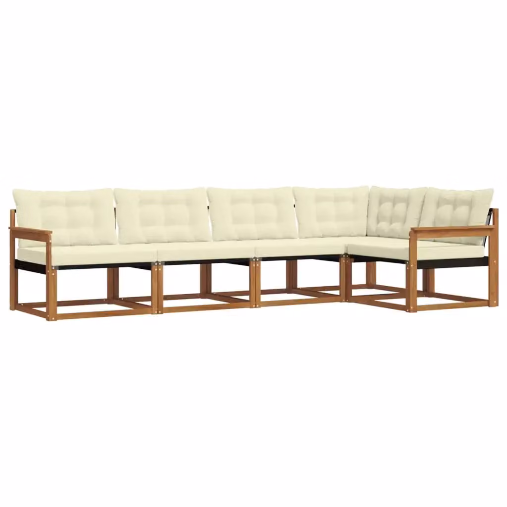 Set di divani da esterno a L vidaXL in legno di acacia con cuscini beige e bianchi – 2