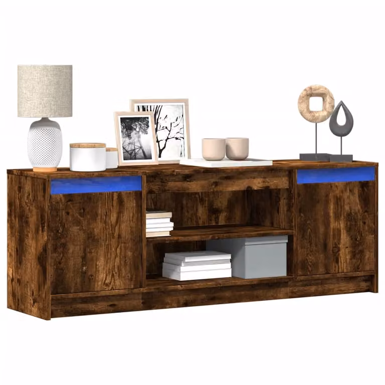 vidaXL Mobile Porta TV con LED Rovere Fumo, L/P/H: 139,5 x 34 x 50 cm