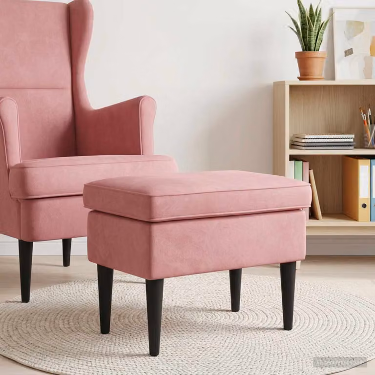 Poggiapiedi vidaXL in velluto rosa con struttura in legno, L 55 cm x P 35 cm x H 41 cm