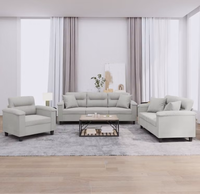 Maison Exclusive - Set divano a 3 pezzi con cuscini, tessuto in microfibra grigio chiaro