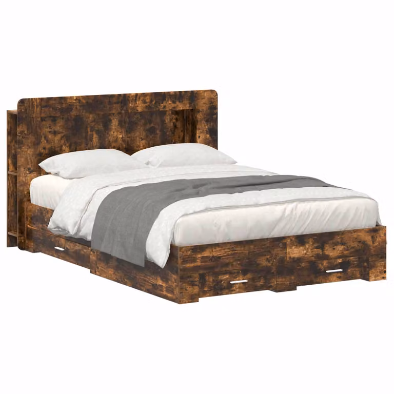 vidaXL Letto con contenitore Rovere Fumo L: 150 cm, P: 200 cm, H: 100 cm