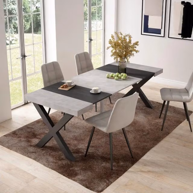 Consolle allungabile, 58 fino 222x90x73cm, Per 10 persone, Gambe in legno, grigio cemento RF2797
