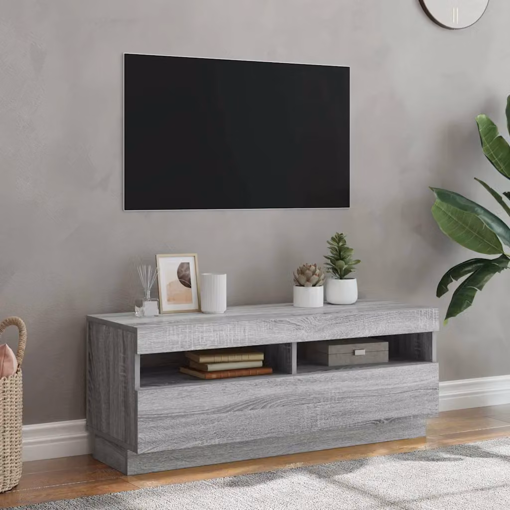 vidaXL Mobile Porta TV Moderno con Luci LED Integrate Grigio, L 100 cm x P 35 cm x H 40 cm