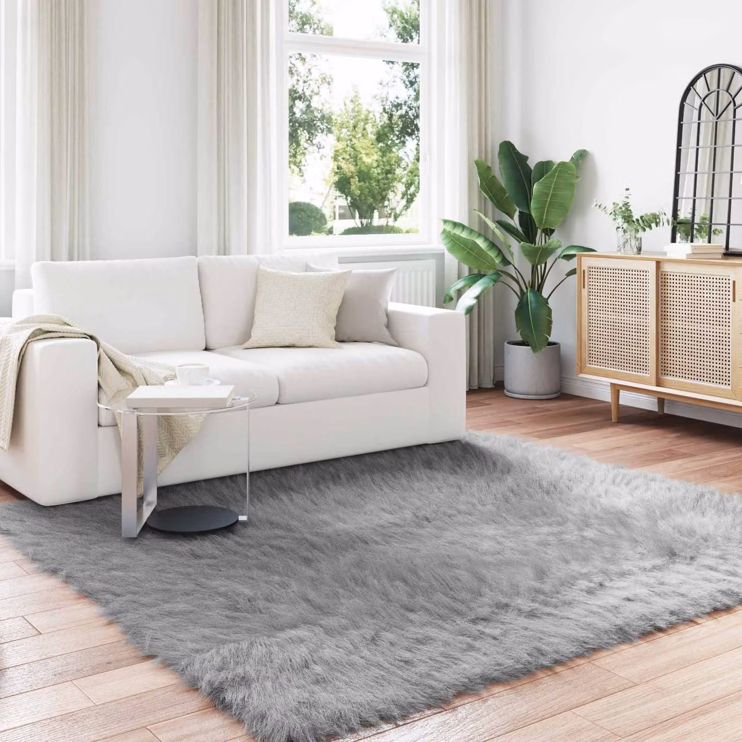 Tappeto moderno vidaXL in poliestere grigio, L/P: 240 x 240 cm