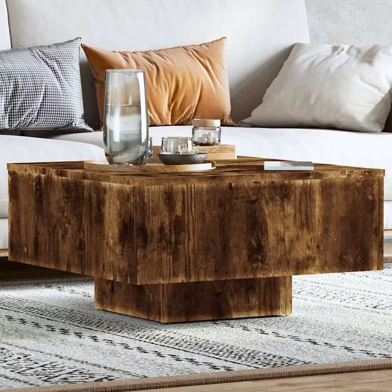 Tavolino da soggiorno moderno vidaXL in legno multistrato color rovere fumo, L 60 x P 60 x H 31,5 cm