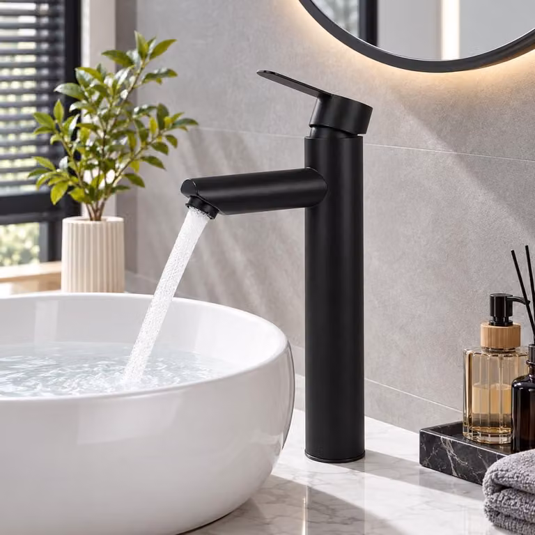 Rubinetto per lavabo di alta qualità, nero, 29 cm, in acciaio inossidabile