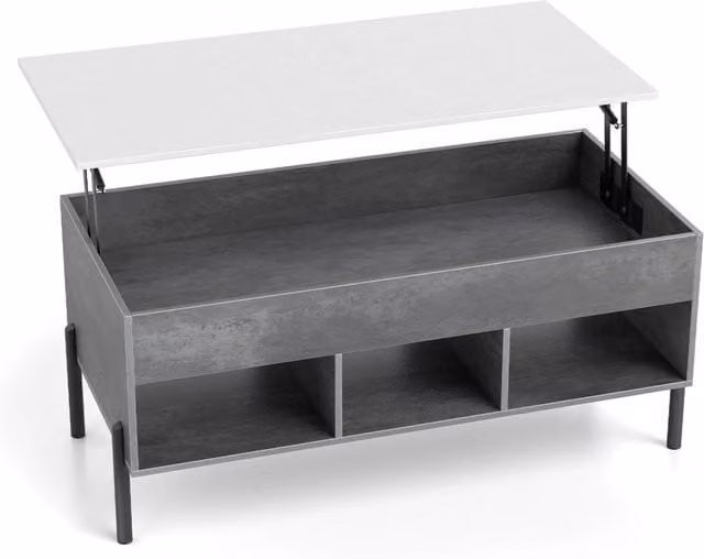 Tavolino da salotto sollevabile DESIGN IN con scomparti e gambe in metallo, Grigio, L: 100 cm, P: 50 cm, H: 45-59,5 cm – 1
