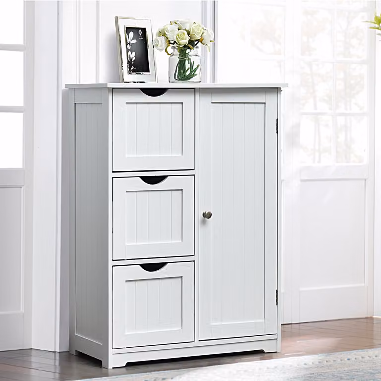 Armadietto di stoccaggio per ufficio Costway con 3 cassetti in legno, Bianco, L 60 cm x P 30 cm x H 81 cm