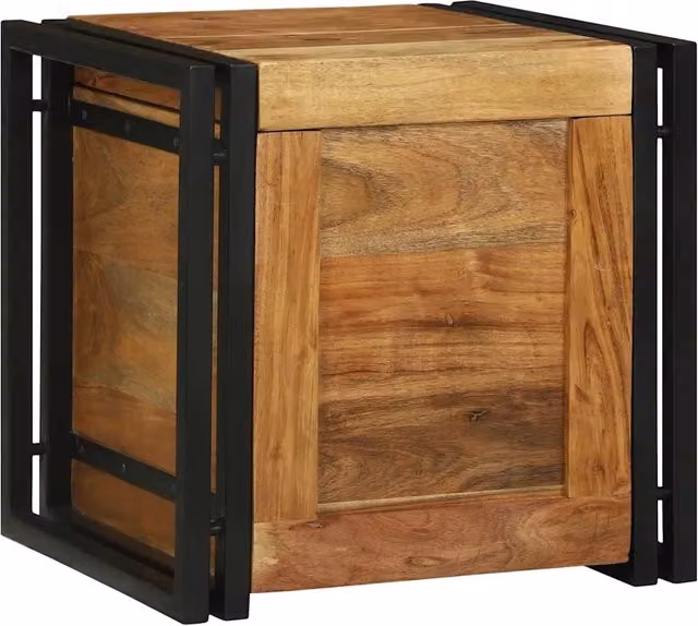 Tavolino moderno vidaXL in legno di acacia e metallo, marrone e nero, L/P/H: 40 x 40 x 40 cm