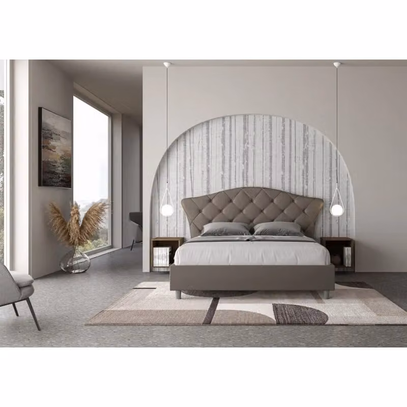 Letto matrimoniale imbottito con contenitore ITYHOME in similpelle color beige, L/P/H: 160 x 210 x 135 cm – 2