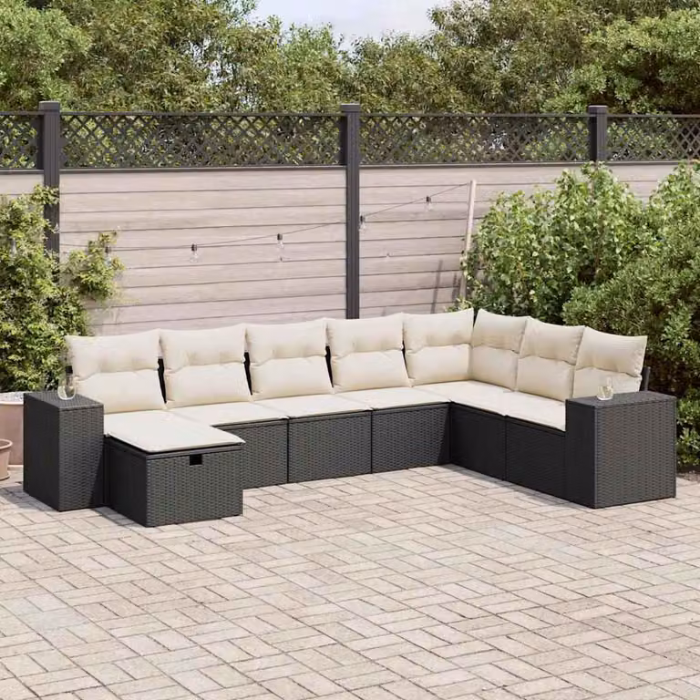 Set di divani da giardino vidaXL in polyrattan nero con 8 pezzi e cuscini inclusi