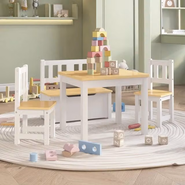 Set Tavolo e Sedie per Bambini vidaXL in MDF Bianco e Beige con Design Scandinavo – 1