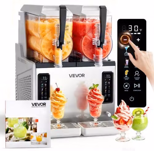 VEVOR Macchina per Bevande Ghiacciate Granite Serbatoio Doppio 2 x 3 Litri da 450 W, Macchina per Granite Autopulente per Preparazione Cocktail Frullati Ghiacciati, Feste, Evento, Cucina
