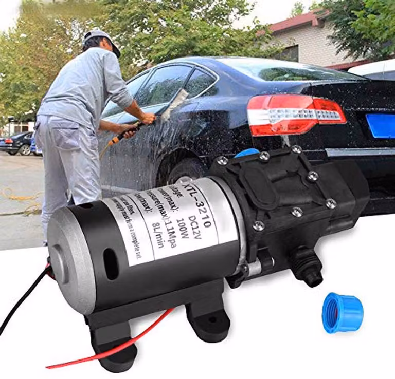 Pompa dell'acqua a 12V DC, 8 litri al minuto, ad alta pressione, autoaspirante, nera, per auto, barche e camper